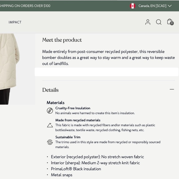 Tentree Women’s Quilted Jacket Reversible Bomber in Pale Oak Vintage White Sz S - Picture 15 of 16